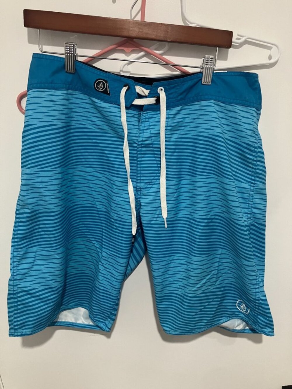 Volcom Men's Striped Swim Board Shorts, Blue, Size 33